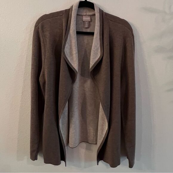 Chico’s Cardigan Sweater Brown Tan Size 2 (Lg 12) Waterfall Front Long Sleeve - Picture 1 of 8